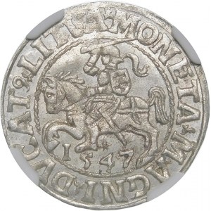 Sigismund II Augustus, Halbpfennig 1547, Vilnius - älterer Typ Pogon - LI/LITVA - selten und schön