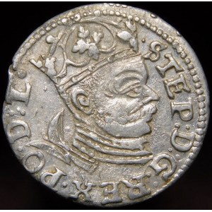 Stefan Batory, Trojak 1585, Riga - small head, rosettes - variety