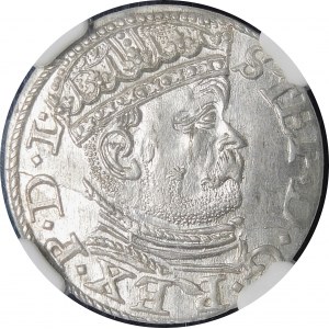 Stefan Batory, Trojak 1586, Riga - kleiner Kopf - florales Motiv - selten und schön