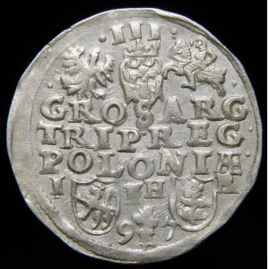 Sigismund III. Vasa, Trojak 1597, Poznań - ein Zweig trennt das Datum, drei Zeilen