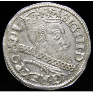 Sigismund III Vasa, Trojak 1597, Poznań - a branch divides the date, two lines