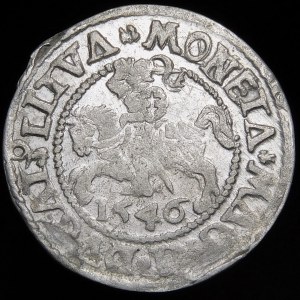 Sigismund II Augustus, halber Pfennig 1546, Vilnius - ein älterer Adlertyp - MO/NN/EETA Abzeichen - sehr selten