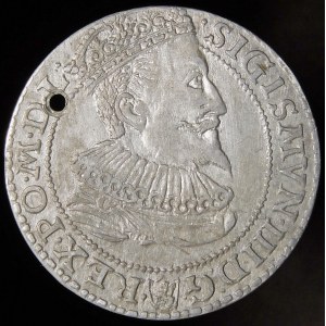 Sigismund III Vasa, Sixpence 1596, Malbork - small head with hole
