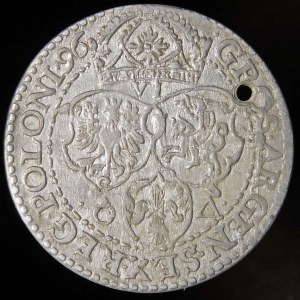 Sigismund III. Vasa, Sixpence 1596, Malbork - kleiner Kopf mit Loch