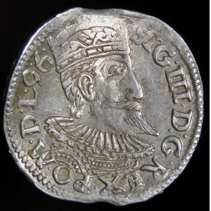 Sigismund III Vasa, Trojak 1596, Wschowa - flat crown, flowers - POLONI