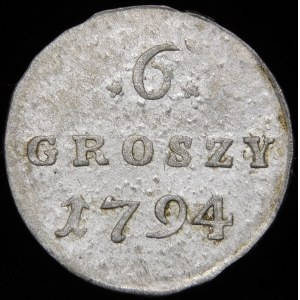 Stanislaw August Poniatowski, 6 copper pennies 1794, Warsaw - date wide