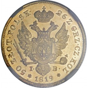 Królestwo Kongresowe, Aleksander I, 50 złotych 1819 IB, Warszawa - PROOFLIKE