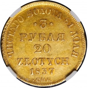 Polen, Russische Teilung, 3 Rubel = 20 Gold 1837 ПД, St. Petersburg - selten