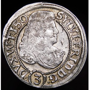 Śląsk - Księstwo oleśnickie, Sylwiusz Fryderyk, 3 krajcary 1674 SP, Oleśnica