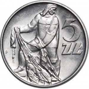 5 złotych Rybak 1971 - PROOF LIKE - EFEKT LUSTRZANKI - RZADKA