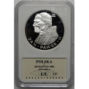 200 złotych Jan Paweł II 1986 - STEMPEL LUSTRZANY