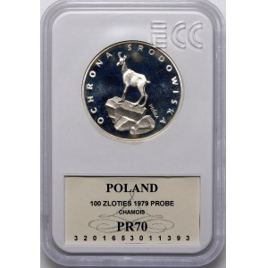Próba 100 złotych Kozica na skale 1979 - srebro