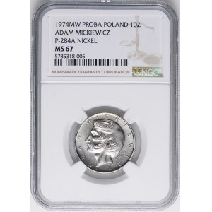 PRÓBA NIKIEL 10 złotych 1974 Adam Mickiewicz