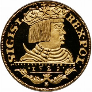 A replica of the Cracow Ducat of Sigismund I the Old, dated 1529.