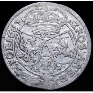 Jan II Kazimír, šestipence 1667 TLB, Krakov - vzácný