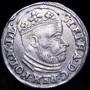 Stefan Batory, Trojak 1585, Olkusz - G-H przy herbach