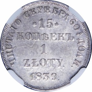 Ruská dělba, 15 kopějek = 1 zlotý 1839 НГ, Petrohrad - vzácná a krásná