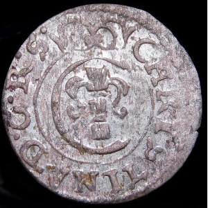 Inflanty - Pod panowaniem szwedzkim, Krystyna Waza, Szeląg 1653, Ryga