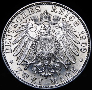 Germany, Saxony, Frederick August III, 2 marks 1909 E, Muldenhütten