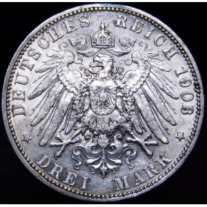 Německo, Prusko, Wilhelm II, 3 marky 1908 A Berlín