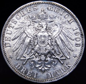 Germany, Prussia, Wilhelm II, 3 marks 1908 A Berlin