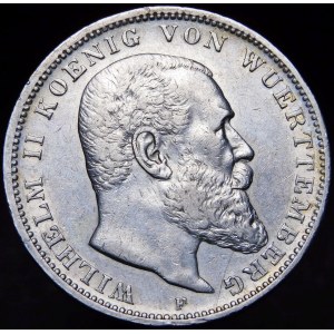 Nemecko, Württemberg, Wilhelm II, 3 marky 1909 F Stuttgart