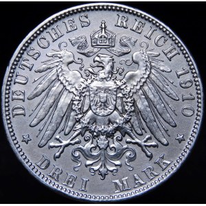 Německo, Bavorsko, Otto, 3 značky 1910 D Mnichov