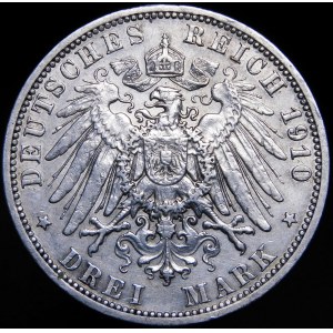 Nemecko, Prusko, Wilhelm II, 3 marky 1910 A Berlín