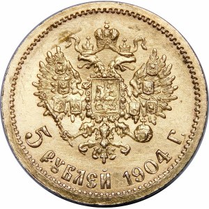 Rusko, Mikuláš II, 5 rubľov 1904 AP Petrohrad