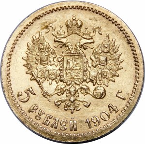 Rosja, Mikołaj II, 5 rubli 1904 AP Petersburg