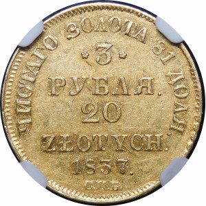 Polen, Russische Teilung, 3 Rubel = 20 Zloty 1837 СПБ/ПД, St. Petersburg