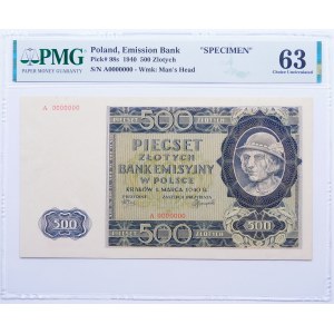 500 Zloty 1940 A 0000000 MODELL - RARE