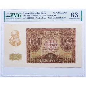 100 Zloty 1940 A 0000000 MODELL - RARE