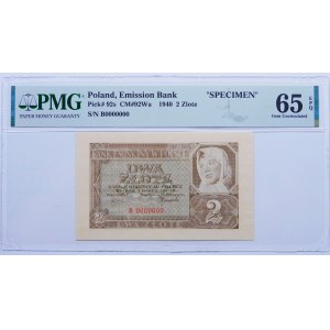2 zloty 1940 B 0000000 MODEL - RARE - ONE.