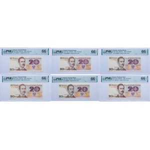 Lot 6 x 20 złotych 1982 ser. N, R, T, U, W, Y