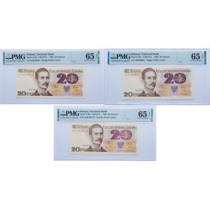 Lot 3 x 20 złotych 1982 ser. L, Z, AH