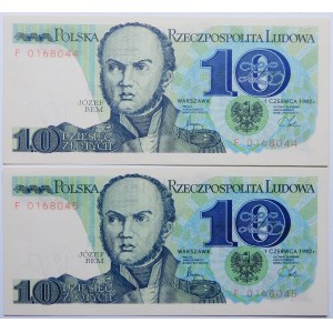 Lot 2 x 10 złotych 1982 ser. F x 2 - nr po kolei