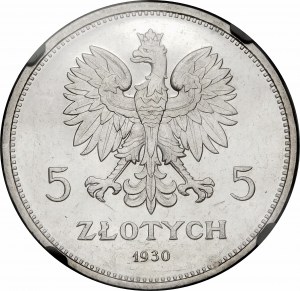 5 złotych Sztandar 1930 - Stempel Głęboki - PROOFLIKE - WYJĄTKOWY