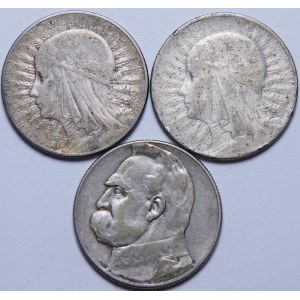 Sada 3 mincí po 5 zlotých ( 2x hlava ženy, 1 x Pilsudski 1934 )