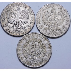 Zestaw 3 monet 5 złotych ( 2x Głowa Kobiety, 1 x Piłsudski 1934 )