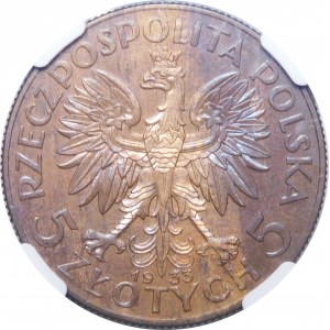 PRÓBA 5 złotych Głowa Kobiety 1933 BRĄZ - WYŚMIENITA