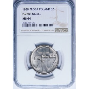 PRÓBA NIKIEL 5 ZŁOTYCH 1959 Młot i Kielnia