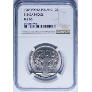 PRÓBA NIKIEL 10 złotych 1964 Drzewo