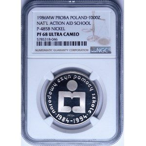 PRÓBA NIKIEL 1000 złotych 1986 Narodowy Czyn Pomocy Szkole