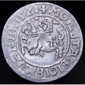 Zikmund I. Starý, půlpenny 1521, Vilnius - SIGISMVANDI chyba - čtyři tečky - vzácné