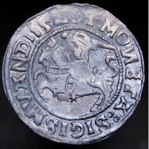 Zikmund I. Starý, půlpenny 1520, Vilnius - chyba, SIGISMVANDI I5Z0, punc - velmi vzácné