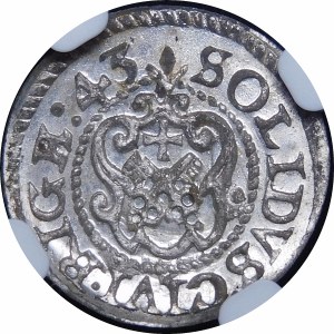 Inflanty - Pod panowaniem szwedzkim, Krystyna Waza, Szeląg 1643, Ryga - piękny