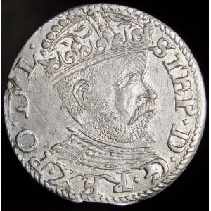 Stefan Batory, Trojak 1585, Riga - veľká hlava, ľalie - kvetinový motív - vzácny