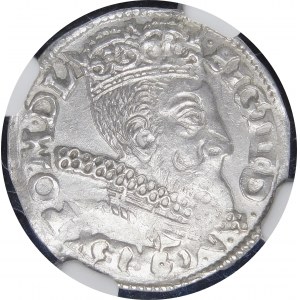 Sigismund III Vasa, Trojak 1597, Poznań - a branch divides the date, two lines