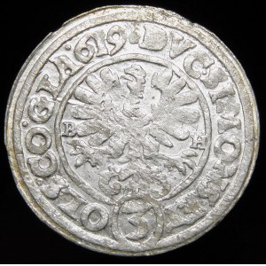 Sliezsko - Ziębické a Olešnické vojvodstvo, Karol Fridrich, 3 krajcary 1619 BH, Olešnica